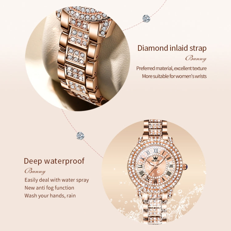 OLEVS 9943 Women Diamond Waterproof Quartz Watch(Rose Gold Roman) - Metal Strap Watches by OLEVS | Online Shopping South Africa | PMC Jewellery