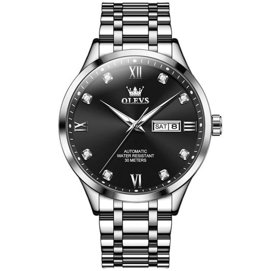 OLEVS 9946 Men Diamond Roman Scale Waterproof Quartz Watch(Black + Silver) - Metal Strap Watches by OLEVS | Online Shopping South Africa | PMC Jewellery