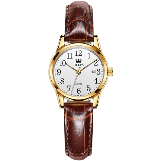 OLEVS 5566 Women Simple Single Calendar Waterproof Quartz Watch(White) - Leather Strap Watches by OLEVS | Online Shopping South Africa | PMC Jewellery