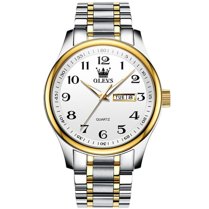 OLEVS 5567 Men Steel Strap Waterproof Quartz Watch(White + Gold) - Metal Strap Watches by OLEVS | Online Shopping South Africa | PMC Jewellery | Buy Now Pay Later Mobicred