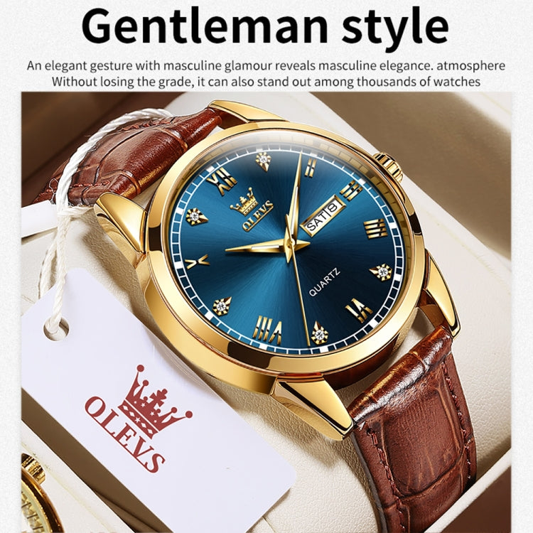 OLEVS 6896 Men Multifunctional Luminous Waterproof Quartz Watch(Blue) - Leather Strap Watches by OLEVS | Online Shopping South Africa | PMC Jewellery