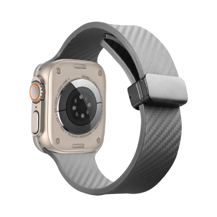 For Apple Watch 7 41mm Carbon Fiber Pattern Magnetic Buckle Silicone Watch Band(Grey) - Watch Bands by PMC TechLife | Online Shopping South Africa | PMC TechLife
