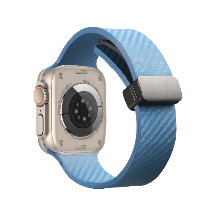 For Apple Watch 42mm Carbon Fiber Pattern Magnetic Buckle Silicone Watch Band(Blue) - Watch Bands by PMC TechLife | Online Shopping South Africa | PMC TechLife