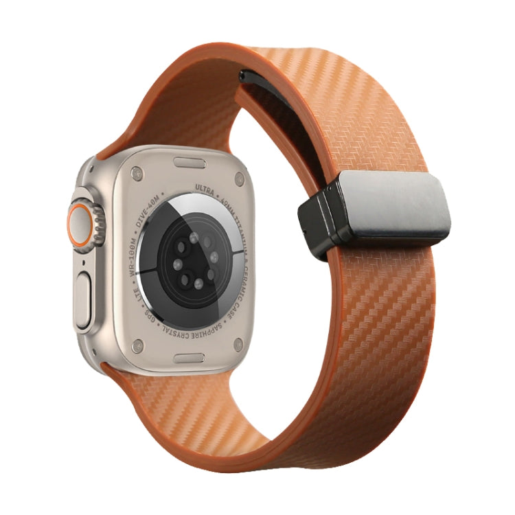 For Apple Watch 38mm Carbon Fiber Pattern Magnetic Buckle Silicone Watch Band(Brown) - Watch Bands by PMC TechLife | Online Shopping South Africa | PMC TechLife