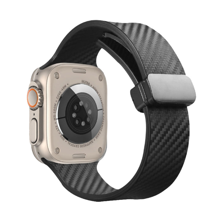 For Apple Watch 38mm Carbon Fiber Pattern Magnetic Buckle Silicone Watch Band(Black) - Watch Bands by PMC TechLife | Online Shopping South Africa | PMC TechLife