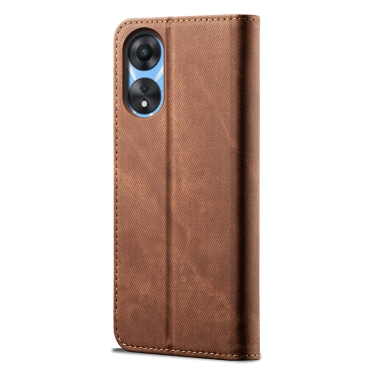 For OPPO A58 4G Denim Texture Casual Style Horizontal Flip Leather Case(Brown) - free shipping - PMC TechLife - Order now!