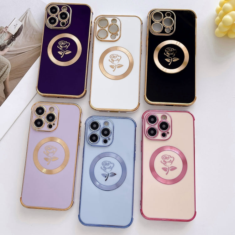 For iPhone 15 Pro Electroplate Side Roses Flower MagSafe Phone Case(White) - free shipping - PMC TechLife - Order now!