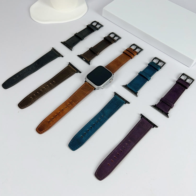 For Apple Watch SE 2023 44mm Retro Texture Leather Watch Band(Purple) - Watch Bands by PMC TechLife | Online Shopping South Africa | PMC TechLife