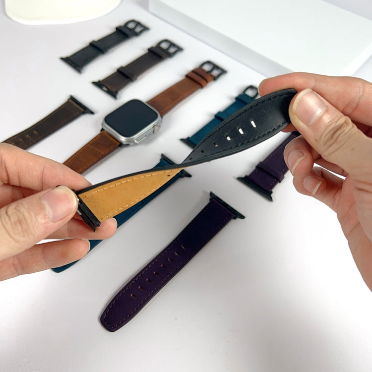 For Apple Watch 9 45mm Retro Texture Leather Watch Band(Black) - Watch Bands by PMC TechLife | Online Shopping South Africa | PMC TechLife