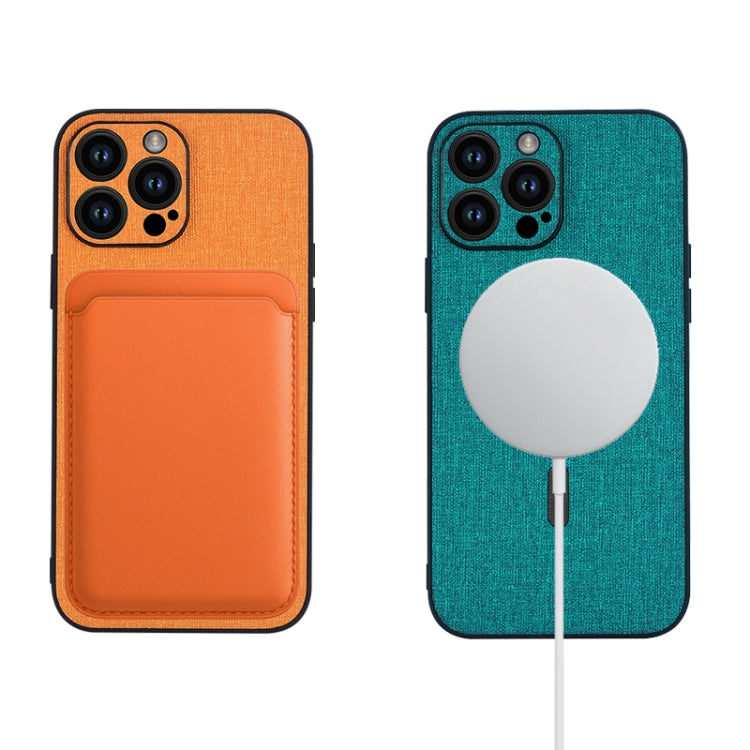 For iPhone 15 Pro Max Cloth Texture MagSafe Magnetic PU Phone Case(Light Green) - free shipping - PMC TechLife - Order now!