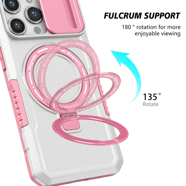 For iPhone 14 Pro Max Sliding Camshield MagSafe Holder TPU Hybrid PC Phone Case(Pink White) - free shipping - PMC TechLife - Order now!