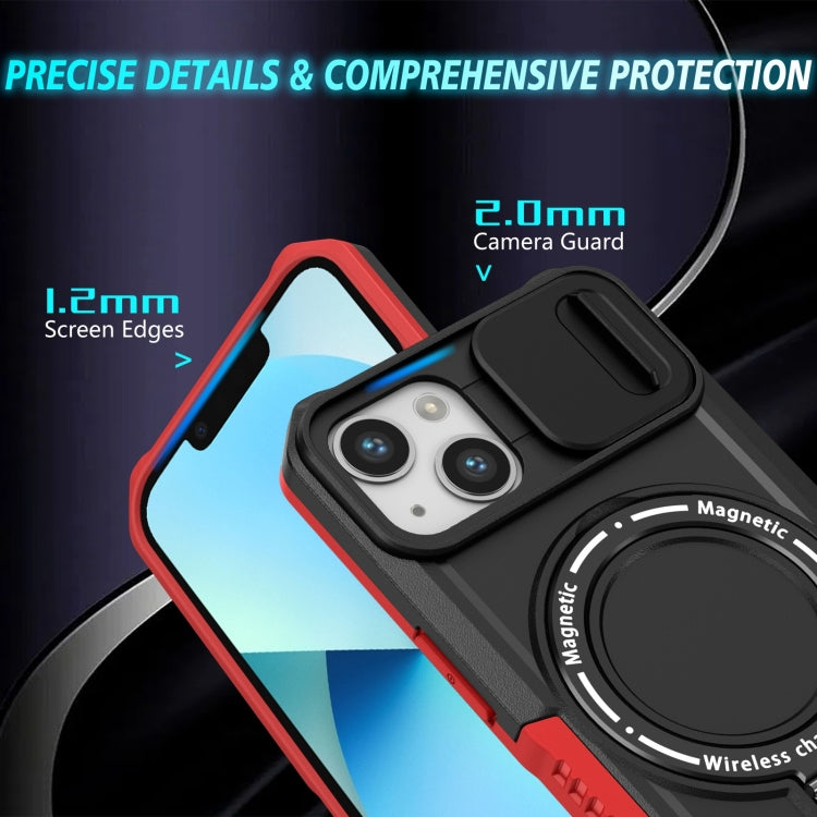 For iPhone 13 Sliding Camshield MagSafe Holder TPU Hybrid PC Phone Case(Black Red) - free shipping - PMC TechLife - Order now!