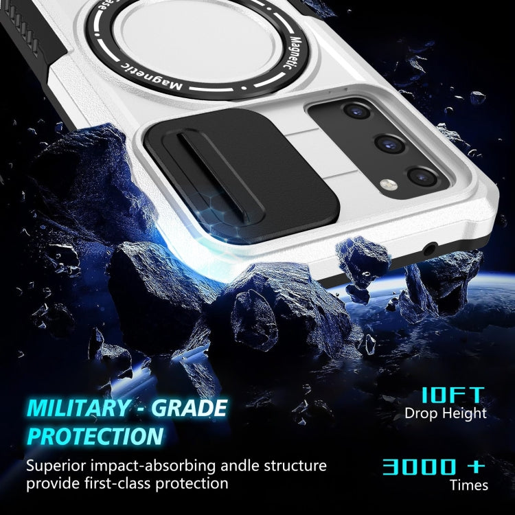 For Samsung Galaxy S20 FE Sliding Camshield Magsafe Holder TPU Hybrid PC Phone Case(Black White) - Galaxy Phone Cases by PMC TechLife | Online Shopping South Africa | PMC TechLife
