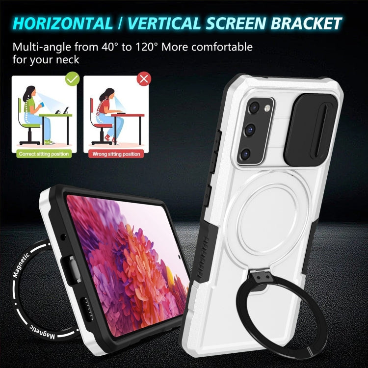 For Samsung Galaxy S20 FE Sliding Camshield Magsafe Holder TPU Hybrid PC Phone Case(Black White) - Galaxy Phone Cases by PMC TechLife | Online Shopping South Africa | PMC TechLife