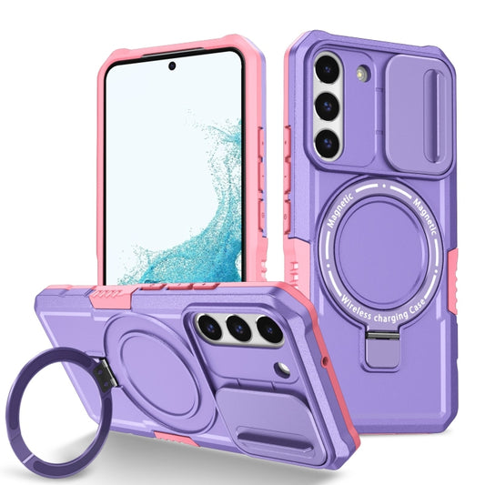 For Samsung Galaxy S22 5G Sliding Camshield Magsafe Holder TPU Hybrid PC Phone Case(Pink Purple) - Galaxy Phone Cases by PMC Jewellery | Online Shopping South Africa | PMC Jewellery