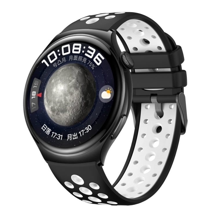 For Huawei Watch 4 Two Color Round Hole Silicone Watch Band(Black White) - Watch Bands by PMC TechLife | Online Shopping South Africa | PMC TechLife