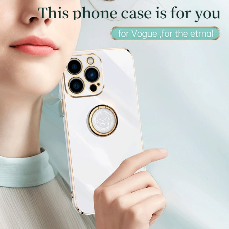 For iPhone 15 Pro XINLI Straight Edge 6D Electroplate TPU Phone Case with Ring Holder(White) - free shipping - PMC TechLife - Order now!