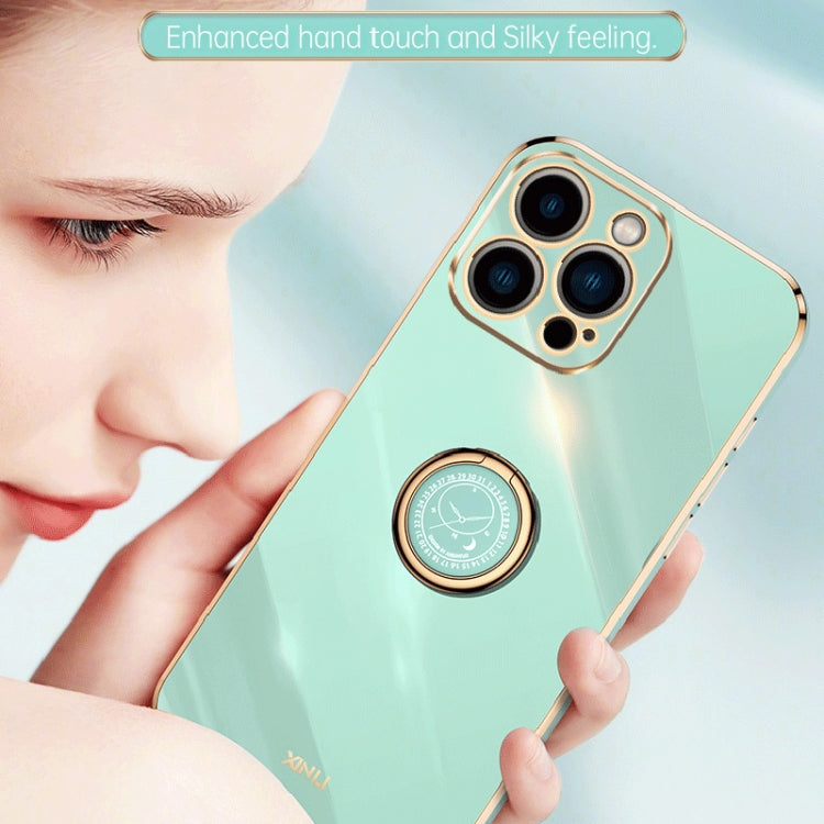 For iPhone 15 Pro XINLI Straight Edge 6D Electroplate TPU Phone Case with Ring Holder(White) - free shipping - PMC TechLife - Order now!