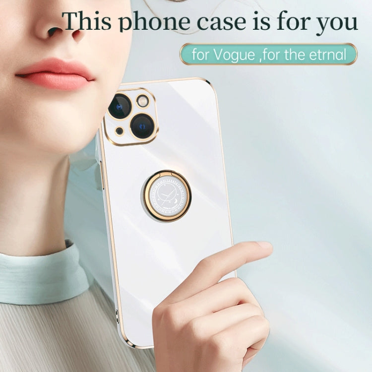 For iPhone 15 XINLI Straight Edge 6D Electroplate TPU Phone Case with Ring Holder(Pink) - free shipping - PMC TechLife - Order now!