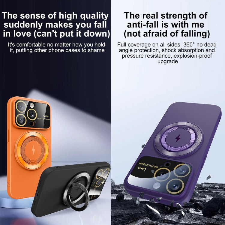 For iPhone 12 Large Window MagSafe Magnetic Holder Phone Case(Orange) - iPhone 12 / 12 Pro Cases by PMC TechLife | Online Shopping South Africa | PMC TechLife | Buy Now Pay Later Mobicred