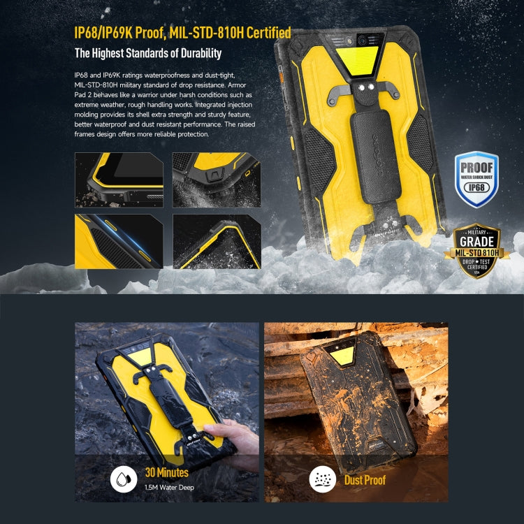 Ulefone Armor Pad 2 Rugged Tablet PC, 16GB+256GB 11 inch Android 13 MediaTek Helio G99 Octa Core 4G Network EU Plug(Yellow) - free shipping - PMC TechLife - Order now!