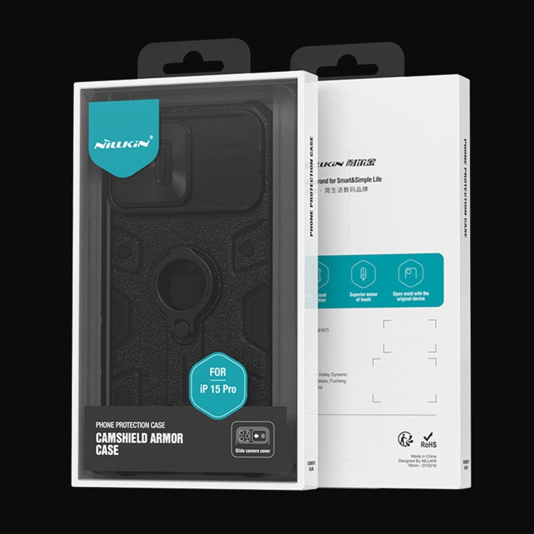 For iPhone 15 Pro NILLKIN Shockproof CamShield Armor Protective Case with Invisible Ring Holder(Black) - iPhone 15 Pro Cases by NILLKIN | Online Shopping South Africa | PMC TechLife | Buy Now Pay Later Mobicred