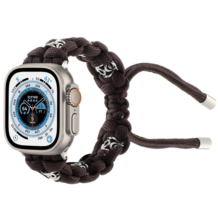 For Apple Watch Ultra 2 49mm Silk Silver Beads Braided Watch Band(Coffee) - Watch Bands by PMC TechLife | Online Shopping South Africa | PMC TechLife