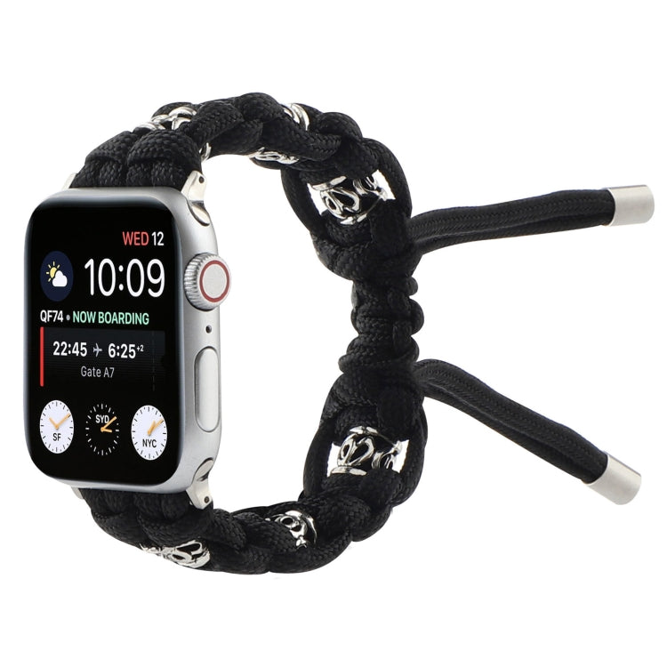 For Apple Watch Series 9 41mm Silk Silver Beads Braided Watch Band(Black) - Watch Bands by PMC TechLife | Online Shopping South Africa | PMC TechLife