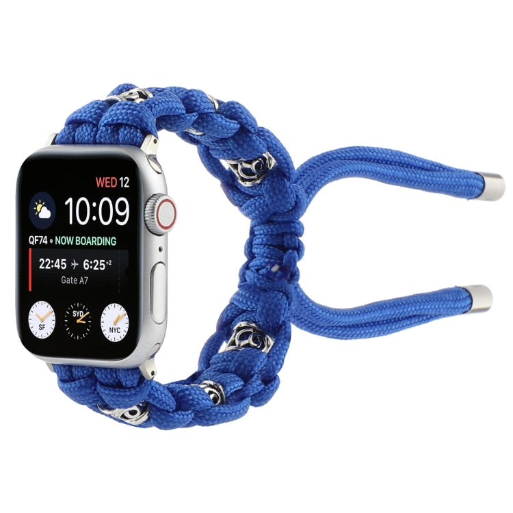 For Apple Watch Series 9 41mm Silk Silver Beads Braided Watch Band(Blue) - Watch Bands by PMC TechLife | Online Shopping South Africa | PMC TechLife
