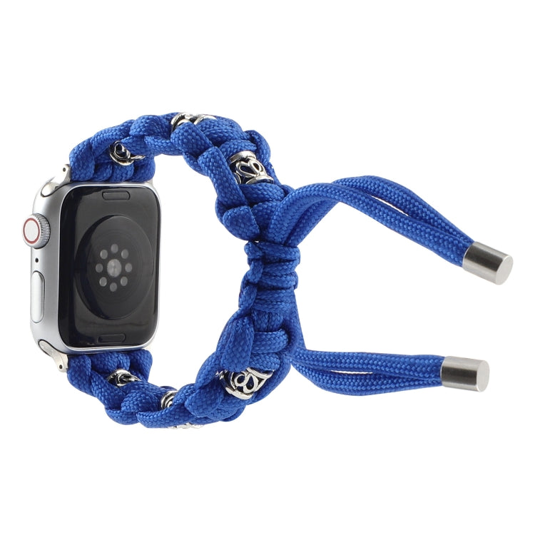 For Apple Watch Series 9 41mm Silk Silver Beads Braided Watch Band(Blue) - Watch Bands by PMC TechLife | Online Shopping South Africa | PMC TechLife