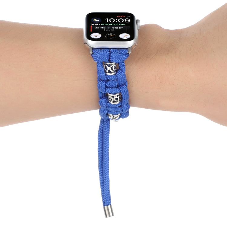 For Apple Watch Series 9 41mm Silk Silver Beads Braided Watch Band(Blue) - Watch Bands by PMC TechLife | Online Shopping South Africa | PMC TechLife