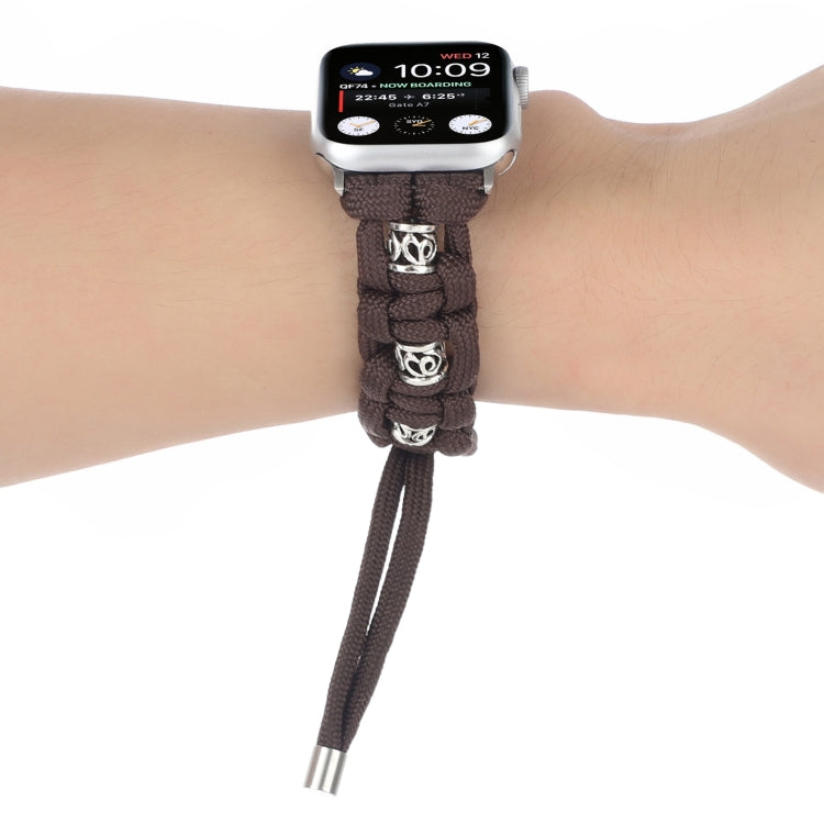 For Apple Watch Ultra 49mm Silk Silver Beads Braided Watch Band(Coffee) - Watch Bands by PMC TechLife | Online Shopping South Africa | PMC TechLife