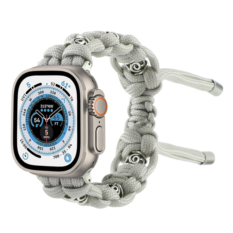 For Apple Watch Ultra 49mm Silk Silver Beads Braided Watch Band(Grey) - Watch Bands by PMC TechLife | Online Shopping South Africa | PMC TechLife