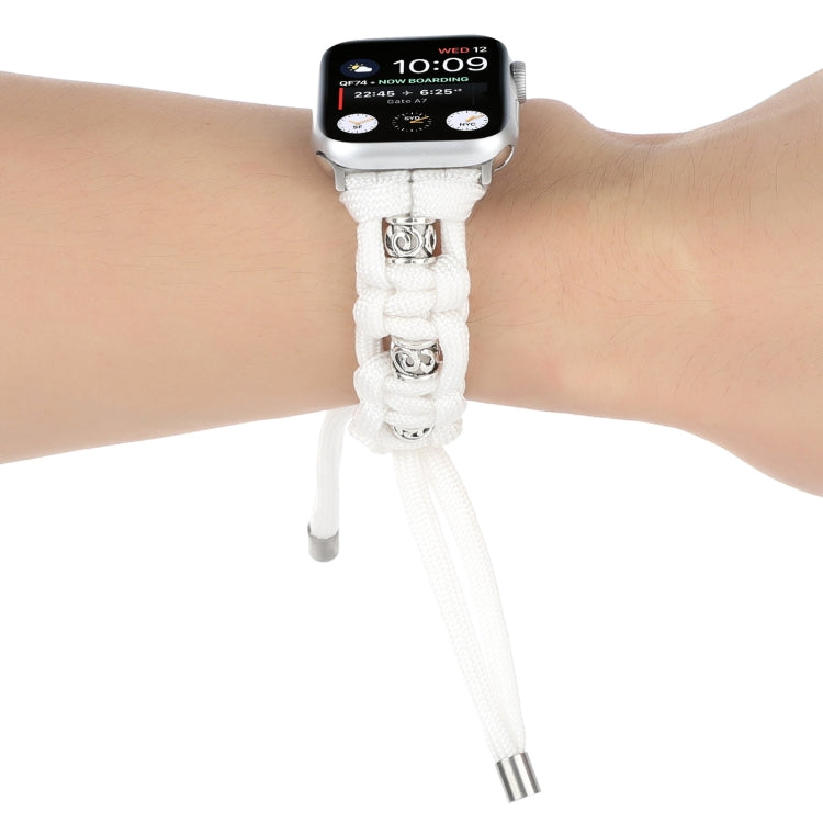 For Apple Watch Series 8 41mm Silk Silver Beads Braided Watch Band(White) - Watch Bands by PMC TechLife | Online Shopping South Africa | PMC TechLife