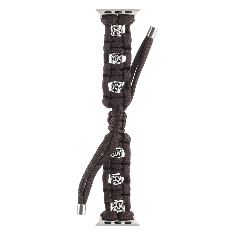 For Apple Watch Series 7 41mm Silk Silver Beads Braided Watch Band(Coffee) - Watch Bands by PMC TechLife | Online Shopping South Africa | PMC TechLife