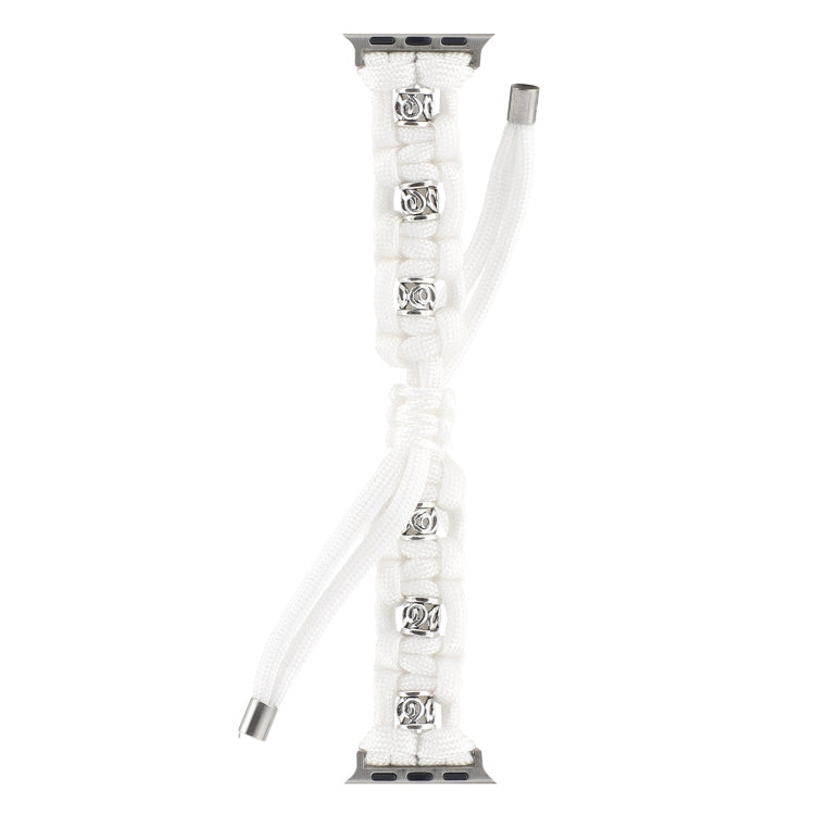 For Apple Watch Series 7 41mm Silk Silver Beads Braided Watch Band(White) - Watch Bands by PMC TechLife | Online Shopping South Africa | PMC TechLife