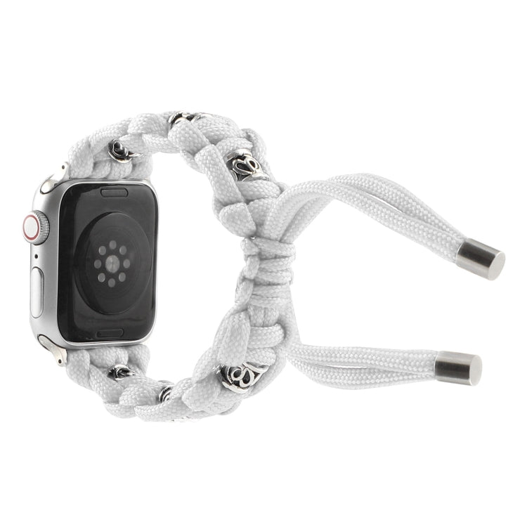 For Apple Watch Series 7 41mm Silk Silver Beads Braided Watch Band(White) - Watch Bands by PMC TechLife | Online Shopping South Africa | PMC TechLife