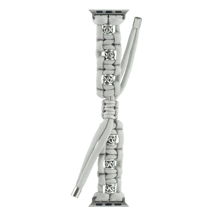 For Apple Watch SE 44mm Silk Silver Beads Braided Watch Band(Grey) - Watch Bands by PMC TechLife | Online Shopping South Africa | PMC TechLife