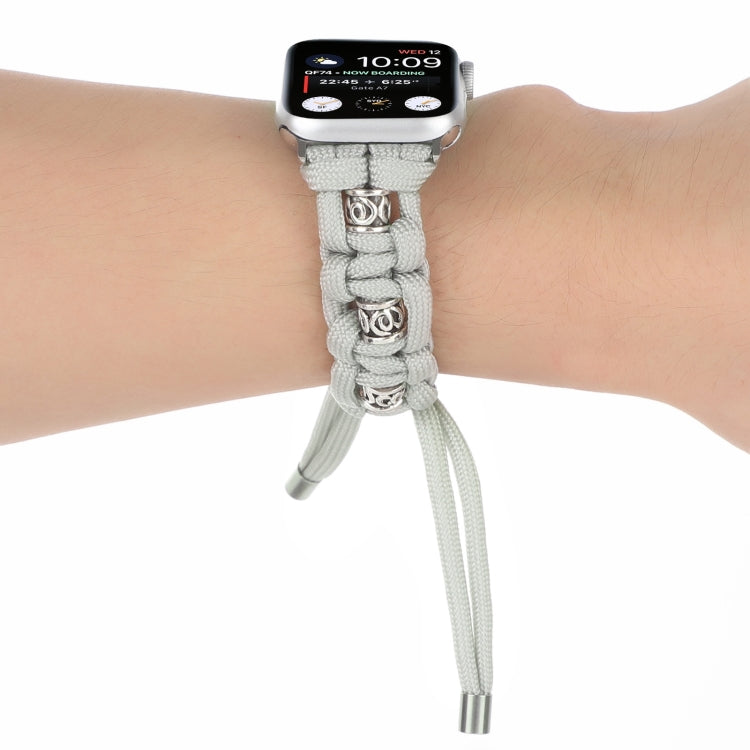 For Apple Watch SE 44mm Silk Silver Beads Braided Watch Band(Grey) - Watch Bands by PMC TechLife | Online Shopping South Africa | PMC TechLife
