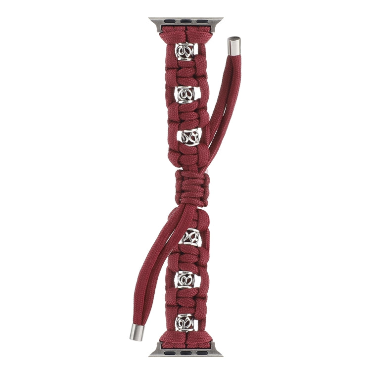 For Apple Watch SE 44mm Silk Silver Beads Braided Watch Band(Wine Red) - Watch Bands by PMC TechLife | Online Shopping South Africa | PMC TechLife