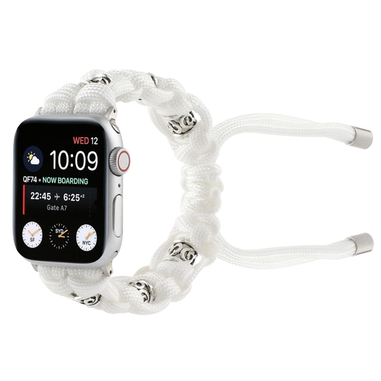 For Apple Watch Series 2 42mm Silk Silver Beads Braided Watch Band(White) - Watch Bands by PMC TechLife | Online Shopping South Africa | PMC TechLife