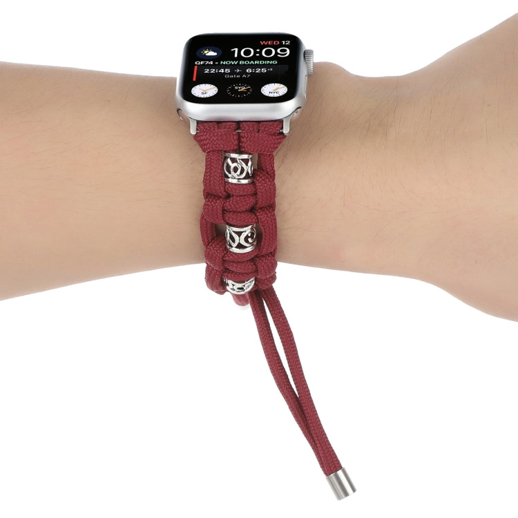 For Apple Watch Series 2 38mm Silk Silver Beads Braided Watch Band(Wine Red) - Watch Bands by PMC TechLife | Online Shopping South Africa | PMC TechLife