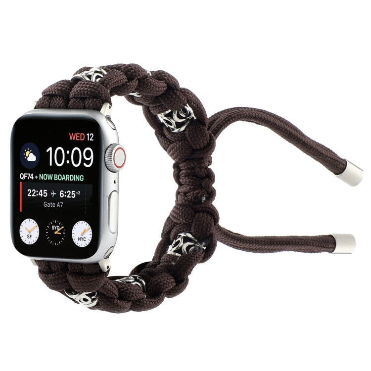 For Apple Watch 38mm Silk Silver Beads Braided Watch Band(Coffee) - Watch Bands by PMC TechLife | Online Shopping South Africa | PMC TechLife