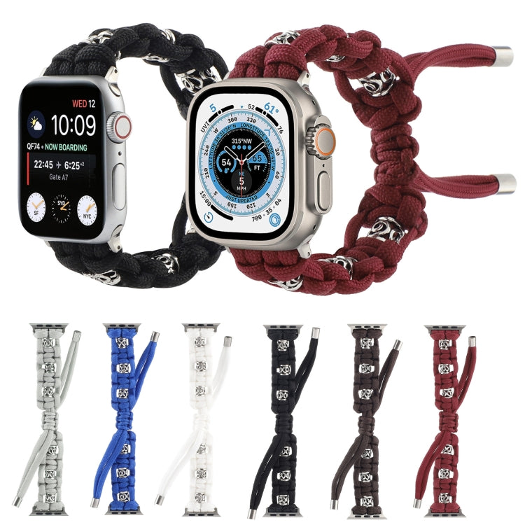 For Apple Watch Series 8 41mm Silk Silver Beads Braided Watch Band(White) - Watch Bands by PMC TechLife | Online Shopping South Africa | PMC TechLife