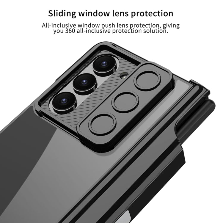 For Samsung Galaxy Z Fold5 5G GKK Integrated Push Lens Window Fold Hinge Phone Case with Pen Slots(Black) - Galaxy Z Fold5 Cases by GKK | Online Shopping South Africa | PMC TechLife | Buy Now Pay Later Mobicred