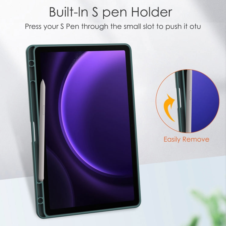For Samsung Galaxy Tab S9 FE / S10 FE Acrylic 3-folding Smart Leather Tablet Case with Pen Slot(Dark Green) - free shipping - PMC TechLife - Order now!