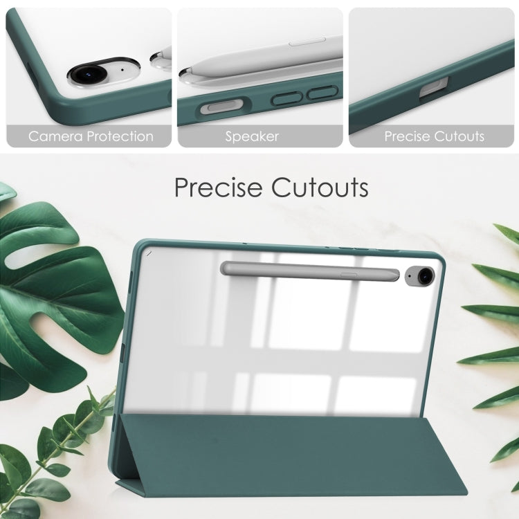 For Samsung Galaxy Tab S9 FE / S10 FE Acrylic 3-folding Smart Leather Tablet Case with Pen Slot(Dark Green) - free shipping - PMC TechLife - Order now!