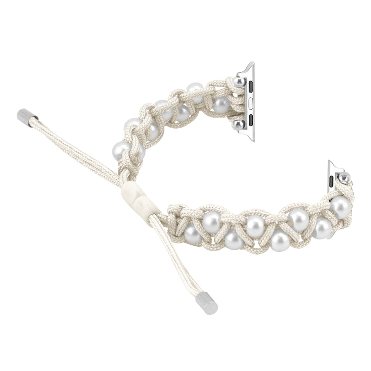 For Apple Watch SE 44mm Paracord Gypsophila Beads Drawstring Braided Watch Band(White) - Watch Bands by PMC TechLife | Online Shopping South Africa | PMC TechLife