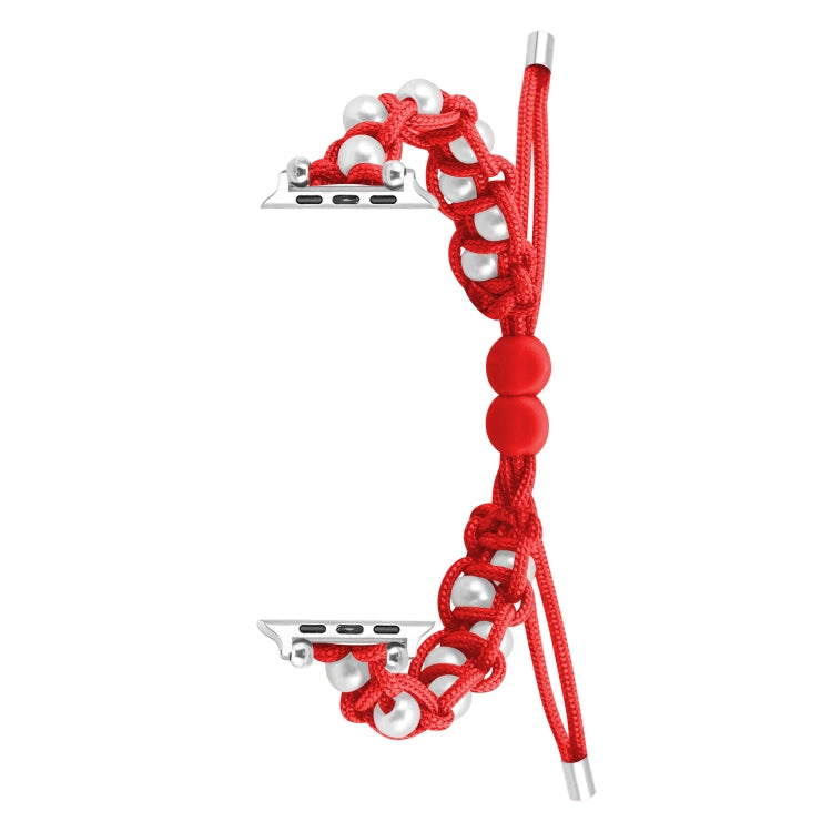 For Apple Watch 42mm Paracord Gypsophila Beads Drawstring Braided Watch Band(Red) - Watch Bands by PMC TechLife | Online Shopping South Africa | PMC TechLife