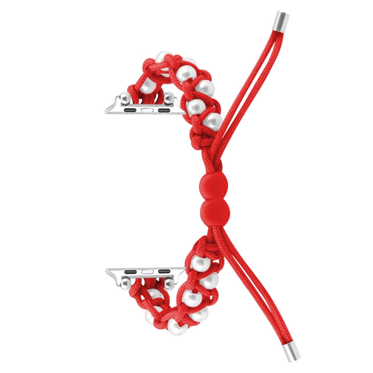 For Apple Watch 42mm Paracord Gypsophila Beads Drawstring Braided Watch Band(Red) - Watch Bands by PMC TechLife | Online Shopping South Africa | PMC TechLife